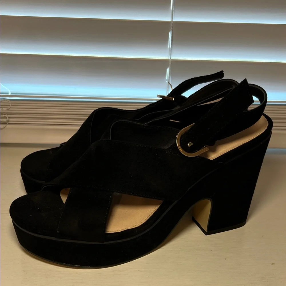 Limelight Black Suede Platform Wedge Sandals